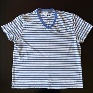 Lacoste V Neck T-Shirt - Size XXXL - Blue w/ White Stripes